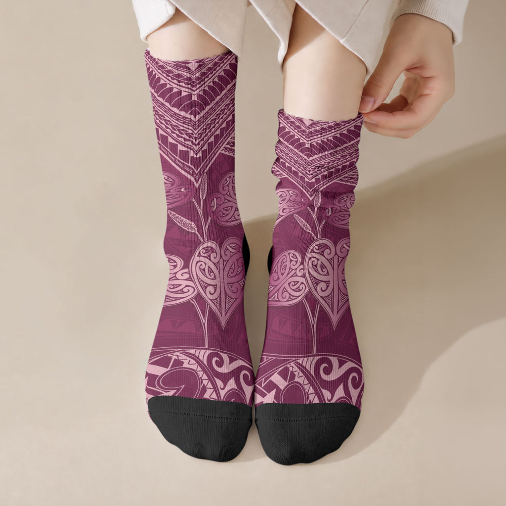 Burgundy New Zealand Kawakawa Maori Ngaru Crew Socks