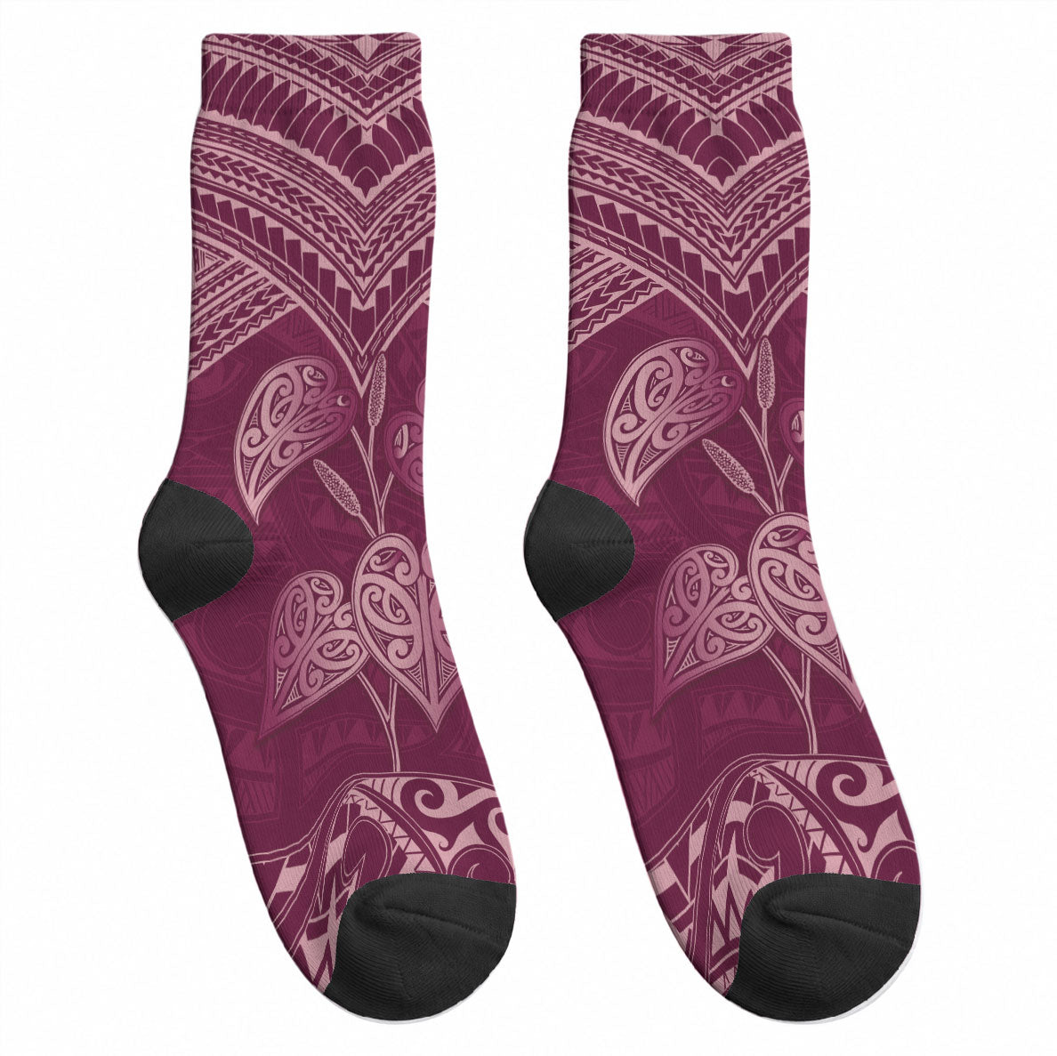 Burgundy New Zealand Kawakawa Maori Ngaru Crew Socks