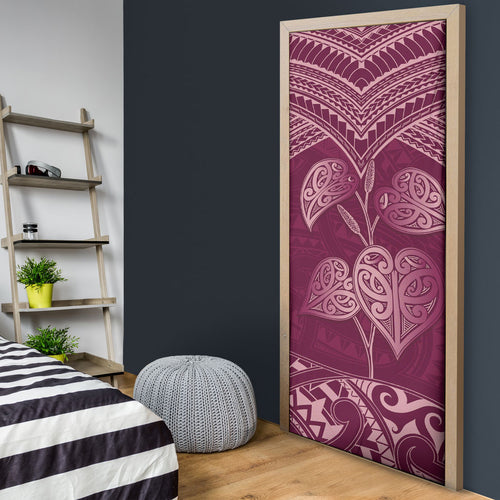Burgundy New Zealand Kawakawa Maori Ngaru Door Cover