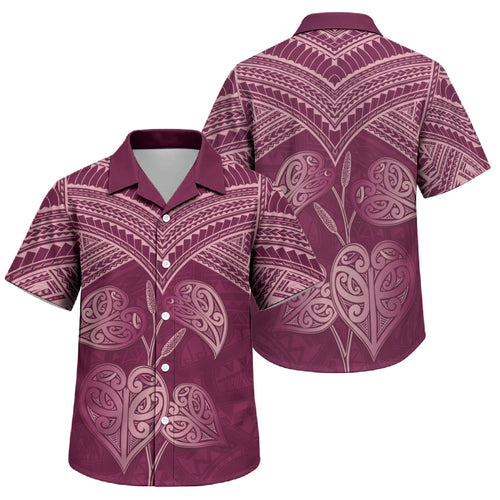 Burgundy New Zealand Kawakawa Maori Ngaru Family Matching Off The Shoulder Long Sleeve Dress and Hawaiian Shirt