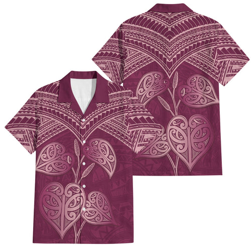 Burgundy New Zealand Kawakawa Maori Ngaru Family Matching Off Shoulder Maxi Dress and Hawaiian Shirt