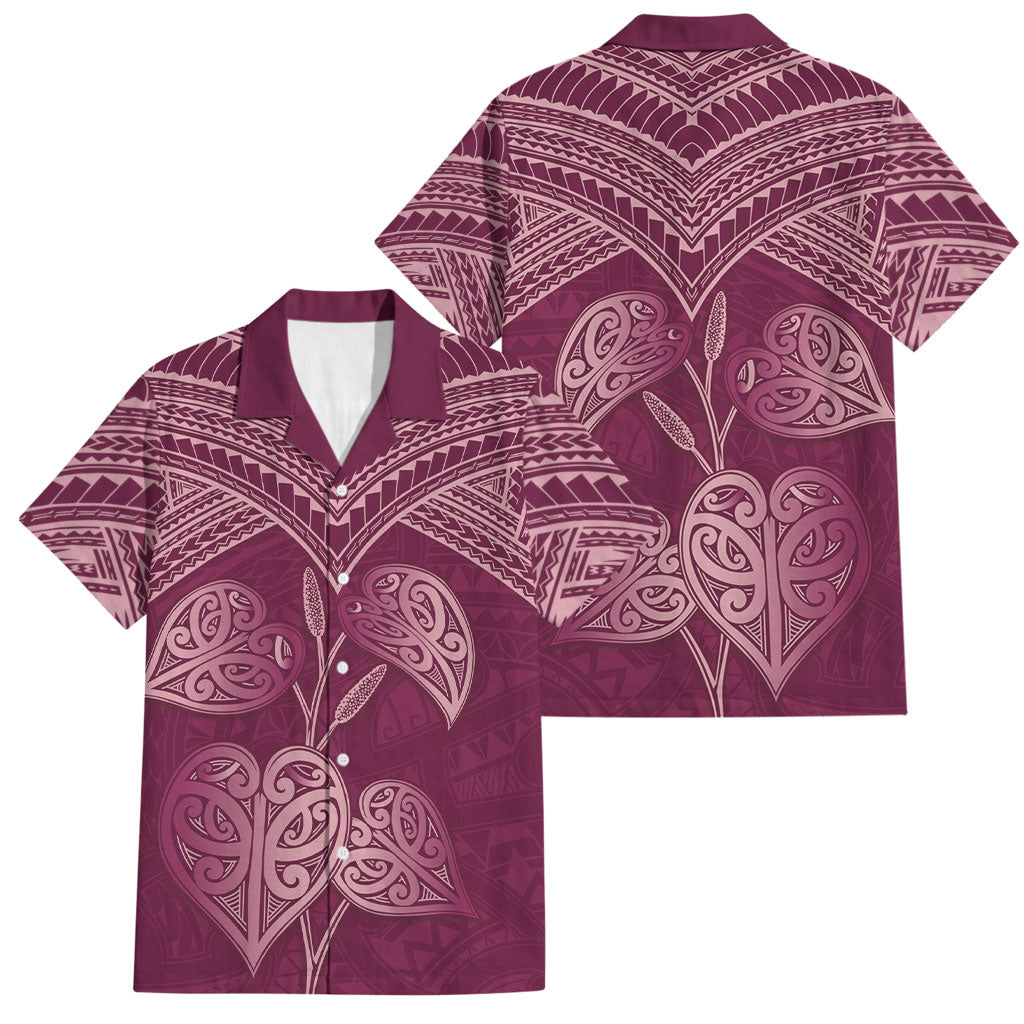 Burgundy New Zealand Kawakawa Maori Ngaru Family Matching Puletasi and Hawaiian Shirt