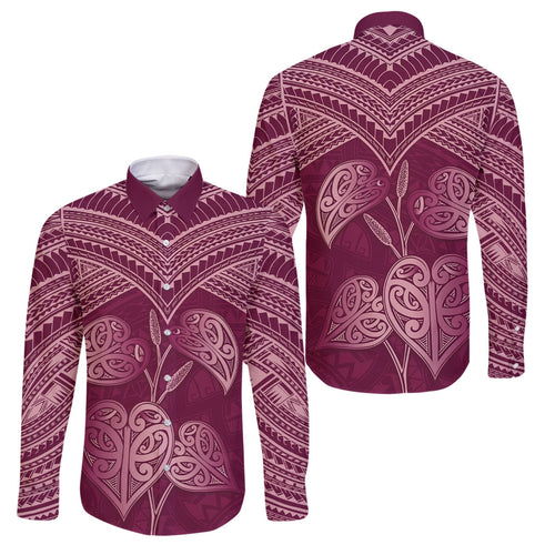 Burgundy New Zealand Kawakawa Maori Ngaru Family Matching Short Sleeve Bodycon Dress and Hawaiian Shirt