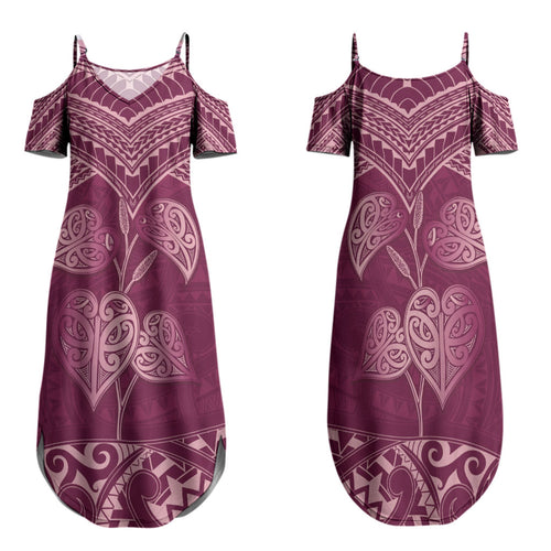 Burgundy New Zealand Kawakawa Maori Ngaru Family Matching Summer Maxi Dress and Hawaiian Shirt