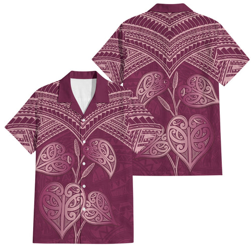 Burgundy New Zealand Kawakawa Maori Ngaru Family Matching Summer Maxi Dress and Hawaiian Shirt
