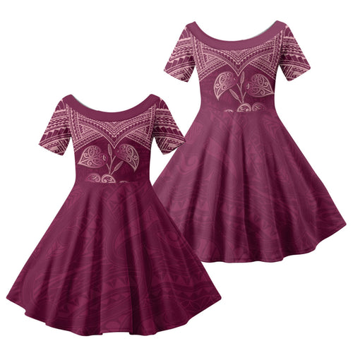 Burgundy New Zealand Kawakawa Maori Ngaru Family Matching Tank Maxi Dress and Hawaiian Shirt