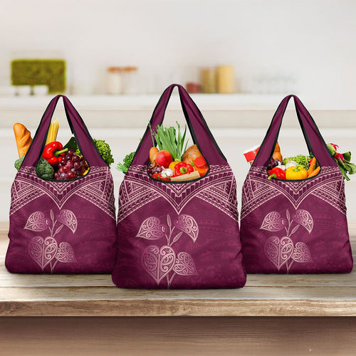 Burgundy New Zealand Kawakawa Maori Ngaru Grocery Bag