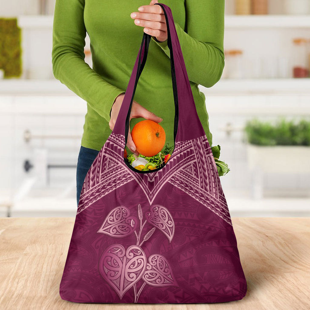 Burgundy New Zealand Kawakawa Maori Ngaru Grocery Bag
