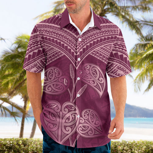 Burgundy New Zealand Kawakawa Maori Ngaru Hawaiian Shirt