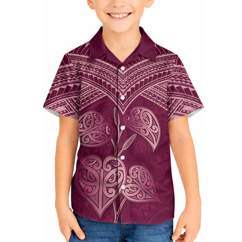 Burgundy New Zealand Kawakawa Maori Ngaru Hawaiian Shirt