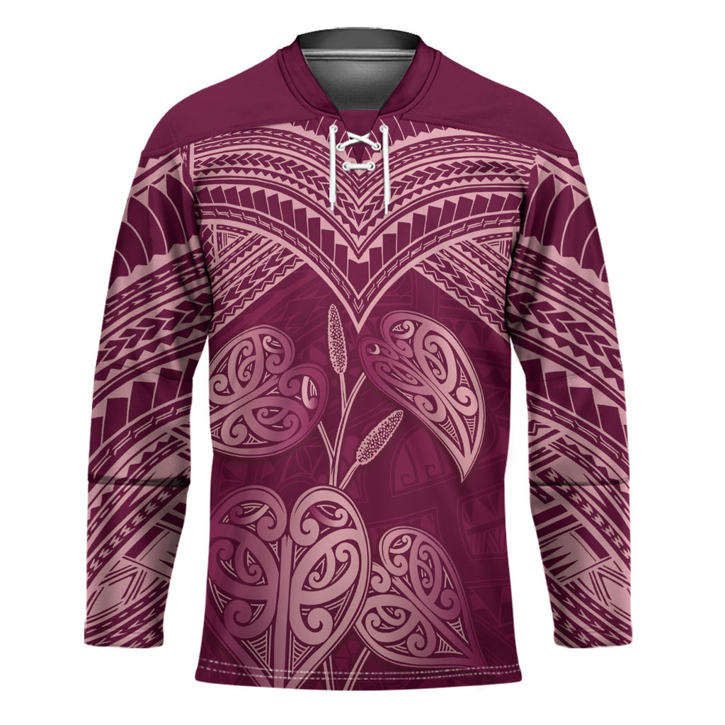 Burgundy New Zealand Kawakawa Maori Ngaru Hockey Jersey