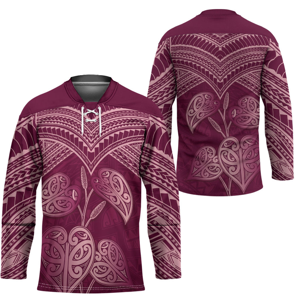 Burgundy New Zealand Kawakawa Maori Ngaru Hockey Jersey