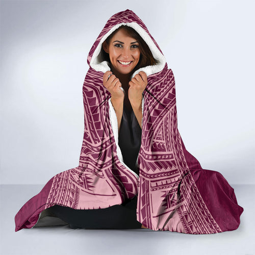 Burgundy New Zealand Kawakawa Maori Ngaru Hooded Blanket