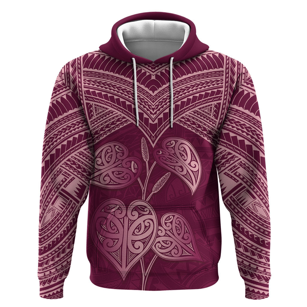 Burgundy New Zealand Kawakawa Maori Ngaru Hoodie