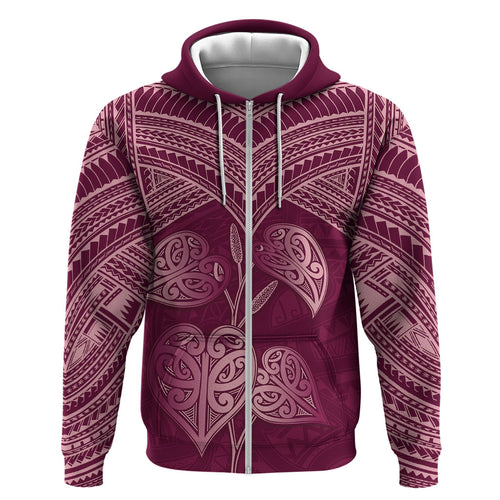 Burgundy New Zealand Kawakawa Maori Ngaru Hoodie