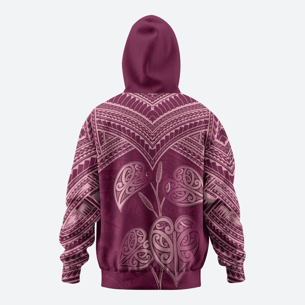 Burgundy New Zealand Kawakawa Maori Ngaru Hoodie
