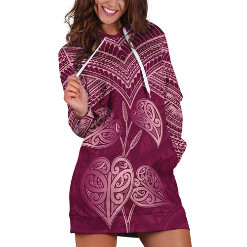 Burgundy New Zealand Kawakawa Maori Ngaru Hoodie Dress
