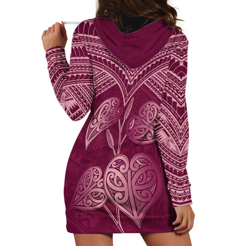 Burgundy New Zealand Kawakawa Maori Ngaru Hoodie Dress