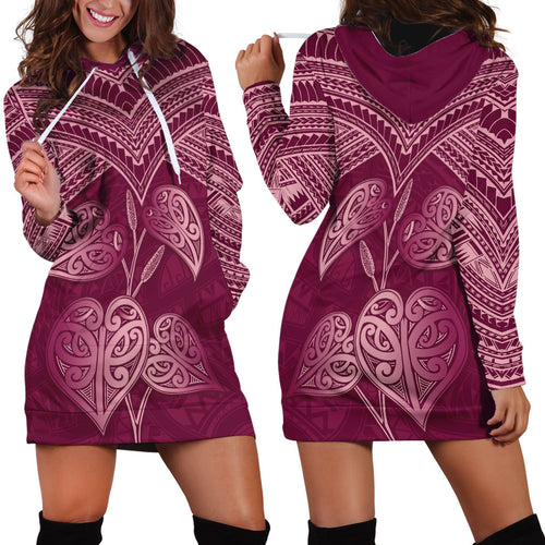 Burgundy New Zealand Kawakawa Maori Ngaru Hoodie Dress
