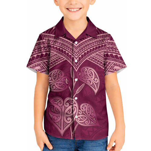 Burgundy New Zealand Kawakawa Maori Ngaru Kid Hawaiian Shirt