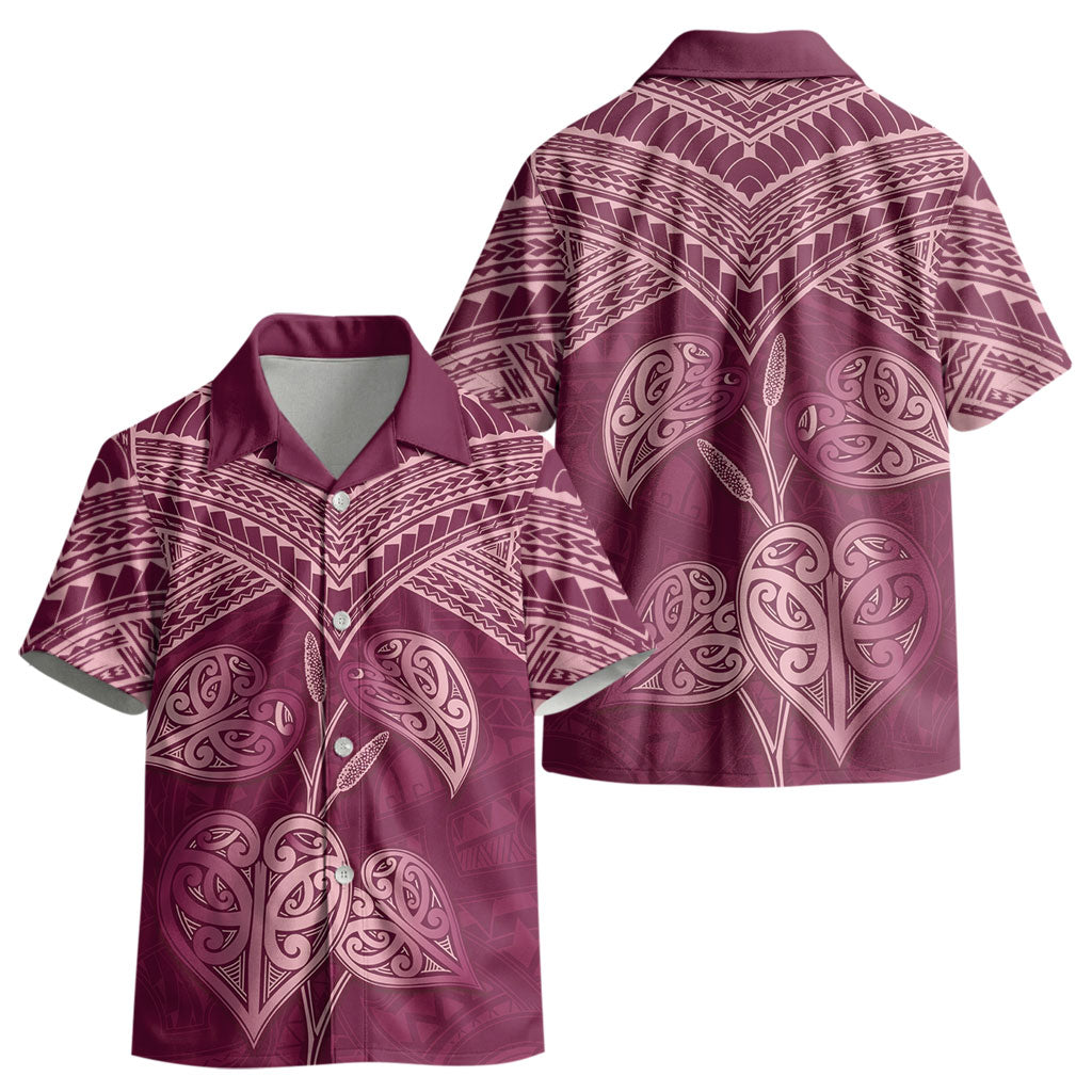 Burgundy New Zealand Kawakawa Maori Ngaru Kid Hawaiian Shirt