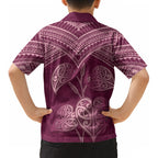 Burgundy New Zealand Kawakawa Maori Ngaru Kid Hawaiian Shirt