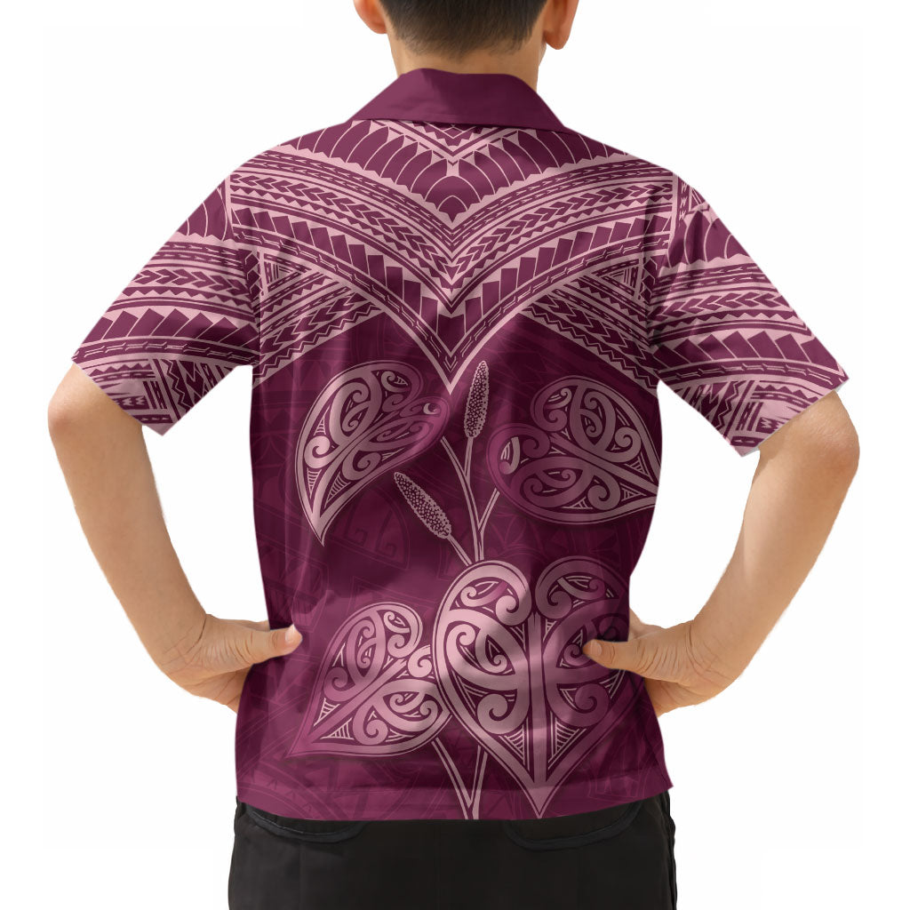 Burgundy New Zealand Kawakawa Maori Ngaru Kid Hawaiian Shirt