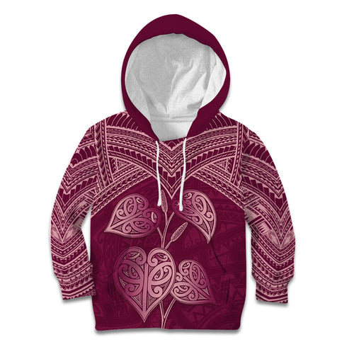 Burgundy New Zealand Kawakawa Maori Ngaru Kid Hoodie