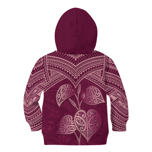 Burgundy New Zealand Kawakawa Maori Ngaru Kid Hoodie
