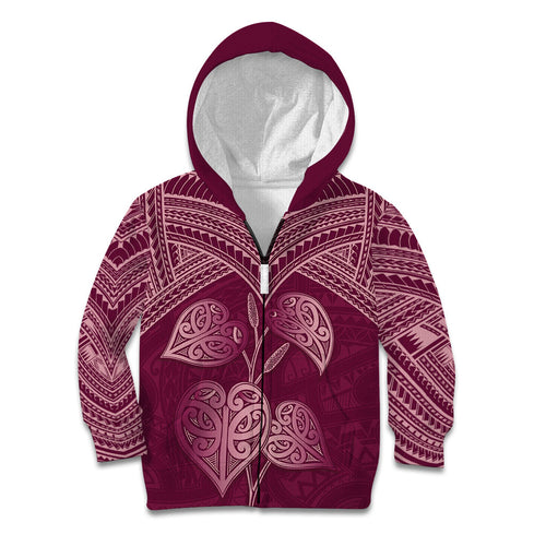 Burgundy New Zealand Kawakawa Maori Ngaru Kid Hoodie