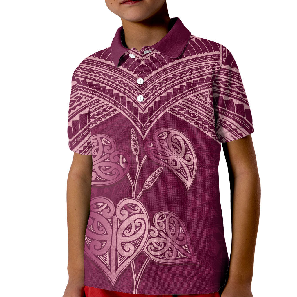 Burgundy New Zealand Kawakawa Maori Ngaru Kid Polo Shirt