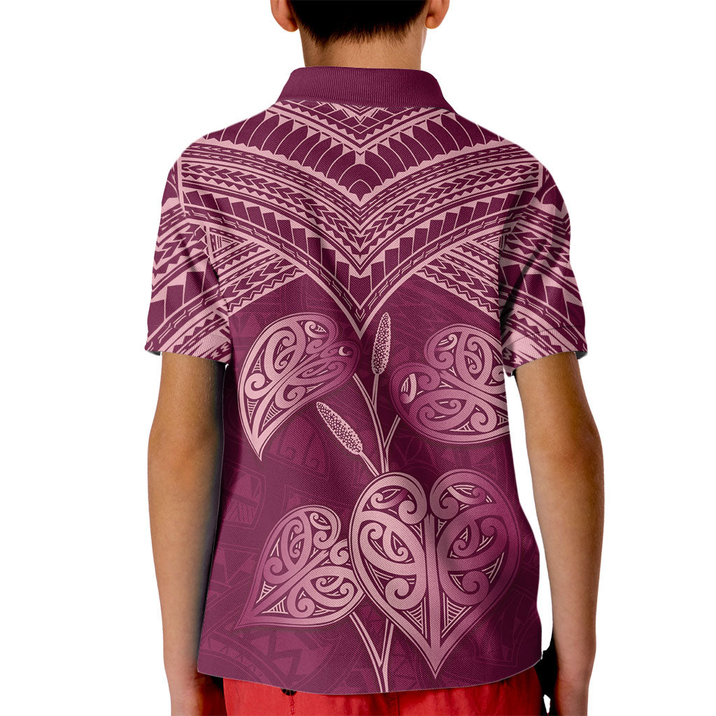 Burgundy New Zealand Kawakawa Maori Ngaru Kid Polo Shirt
