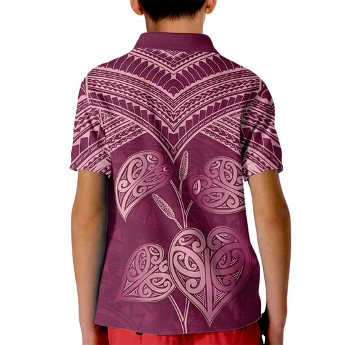 Burgundy New Zealand Kawakawa Maori Ngaru Kid Polo Shirt