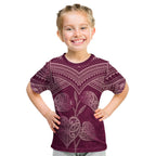 Burgundy New Zealand Kawakawa Maori Ngaru Kid T Shirt