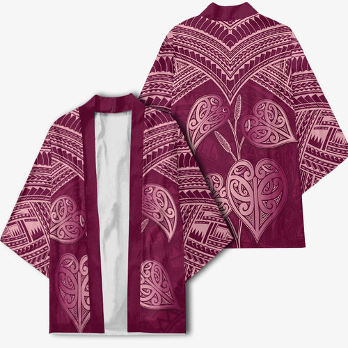 Burgundy New Zealand Kawakawa Maori Ngaru Kimono