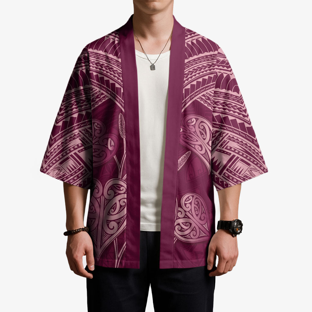 Burgundy New Zealand Kawakawa Maori Ngaru Kimono