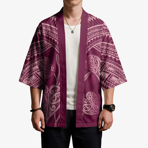 Burgundy New Zealand Kawakawa Maori Ngaru Kimono