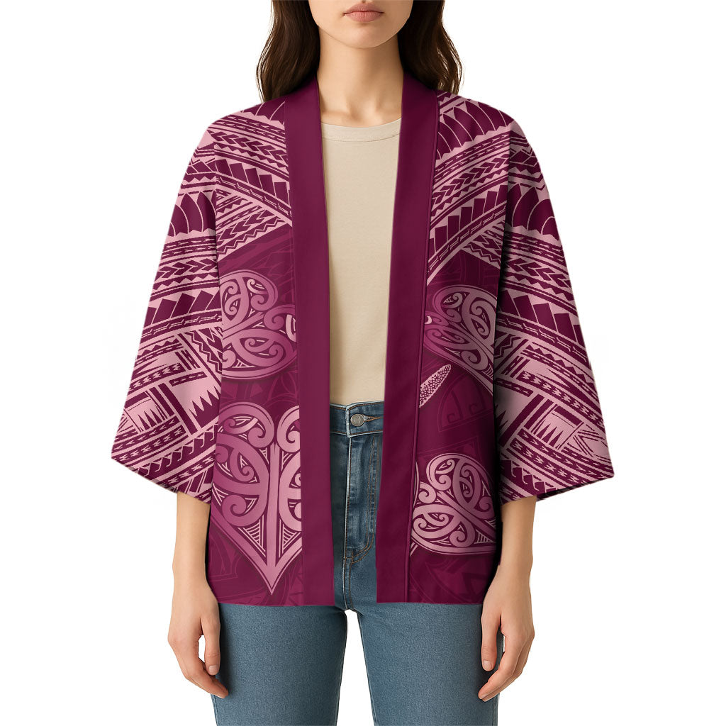 Burgundy New Zealand Kawakawa Maori Ngaru Kimono