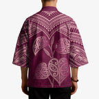 Burgundy New Zealand Kawakawa Maori Ngaru Kimono