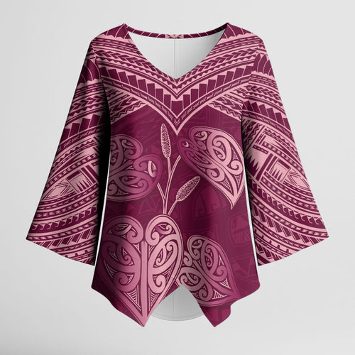 Burgundy New Zealand Kawakawa Maori Ngaru Kimono Sleeve Blouse
