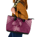 Burgundy New Zealand Kawakawa Maori Ngaru Leather Tote Bag