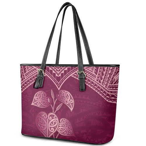 Burgundy New Zealand Kawakawa Maori Ngaru Leather Tote Bag