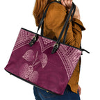 Burgundy New Zealand Kawakawa Maori Ngaru Leather Tote Bag