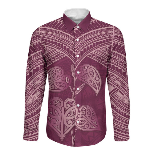 Burgundy New Zealand Kawakawa Maori Ngaru Long Sleeve Button Shirt