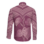 Burgundy New Zealand Kawakawa Maori Ngaru Long Sleeve Button Shirt