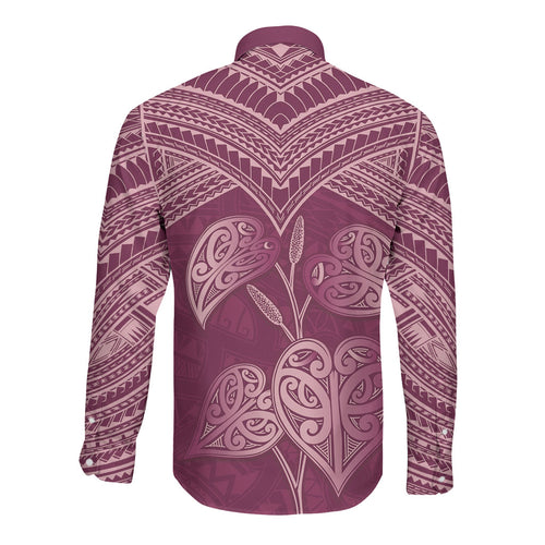 Burgundy New Zealand Kawakawa Maori Ngaru Long Sleeve Button Shirt