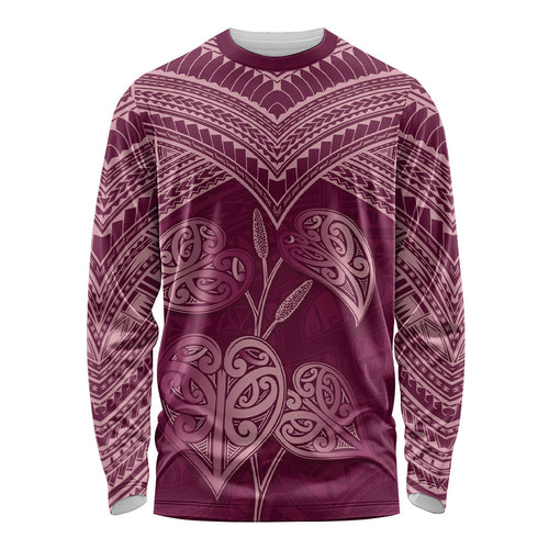Burgundy New Zealand Kawakawa Maori Ngaru Long Sleeve Shirt