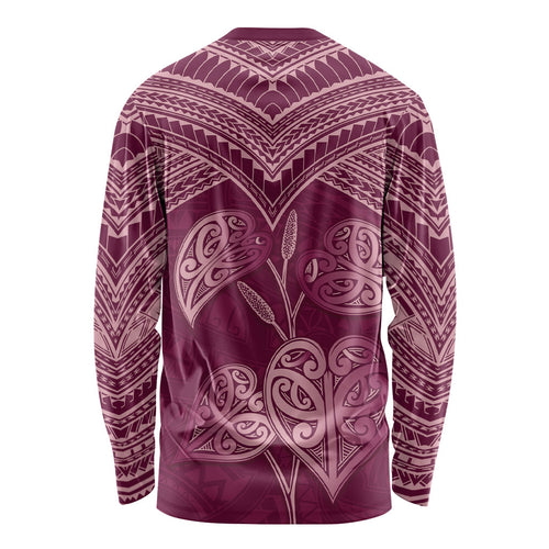 Burgundy New Zealand Kawakawa Maori Ngaru Long Sleeve Shirt