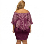 Burgundy New Zealand Kawakawa Maori Ngaru Off Shoulder Short Dress