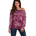 Burgundy New Zealand Kawakawa Maori Ngaru Off Shoulder Sweater